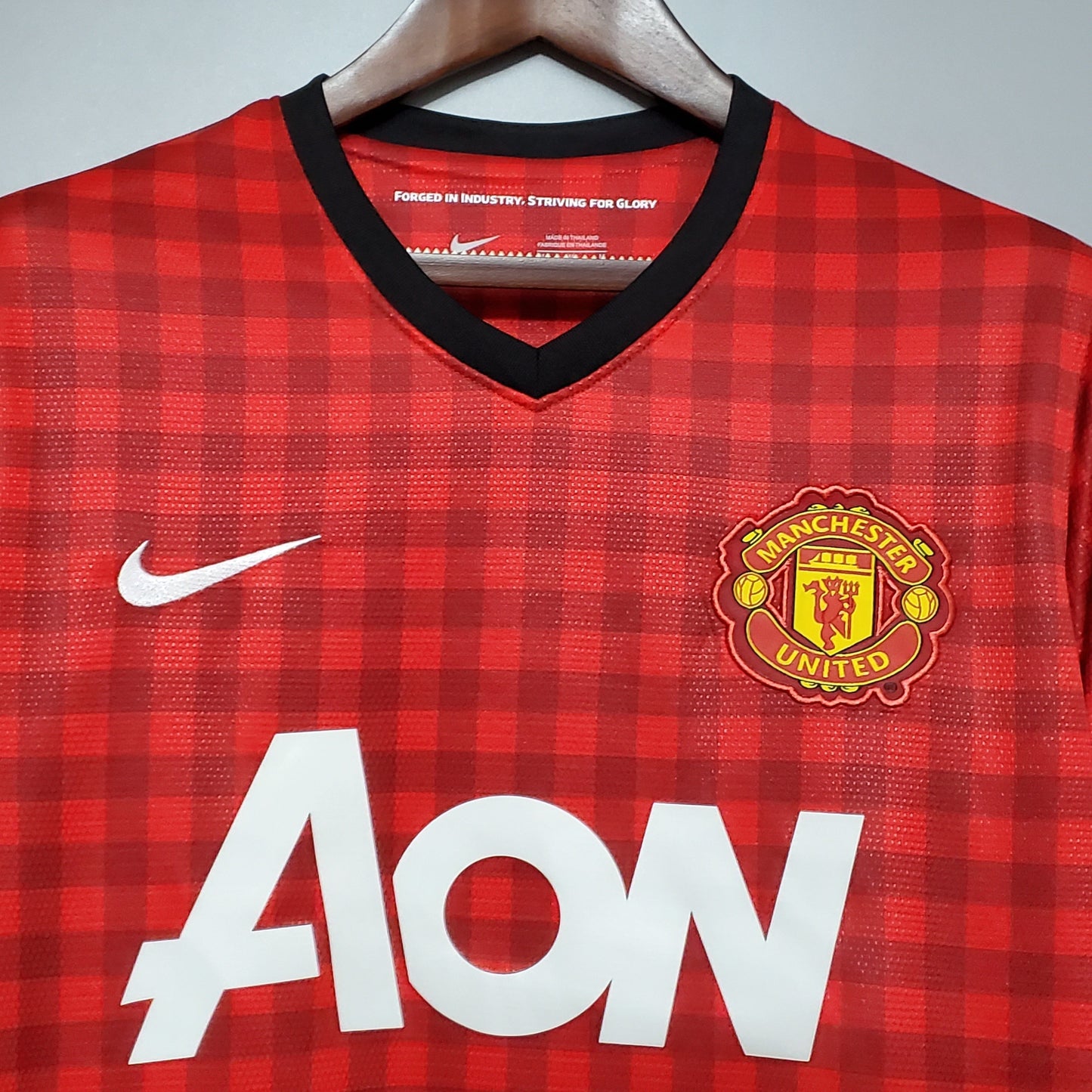Manchester United 2012-13 Home Jersey – Red Nike AON Checkerboard Retro Football Shirt | Sir Alex Ferguson Last Season