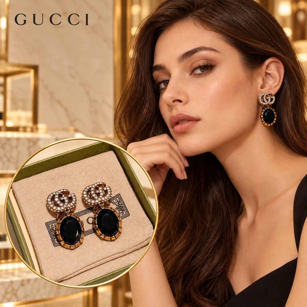 Gucci Double G Crystal Distressed Vintage-Inspired Stud Earrings - image 1