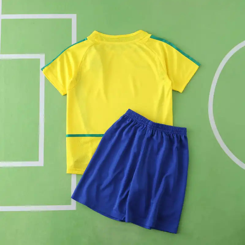 Brazil Home Retro Kids Kit 2002 – Classic Yellow & Green Children's Football Jersey