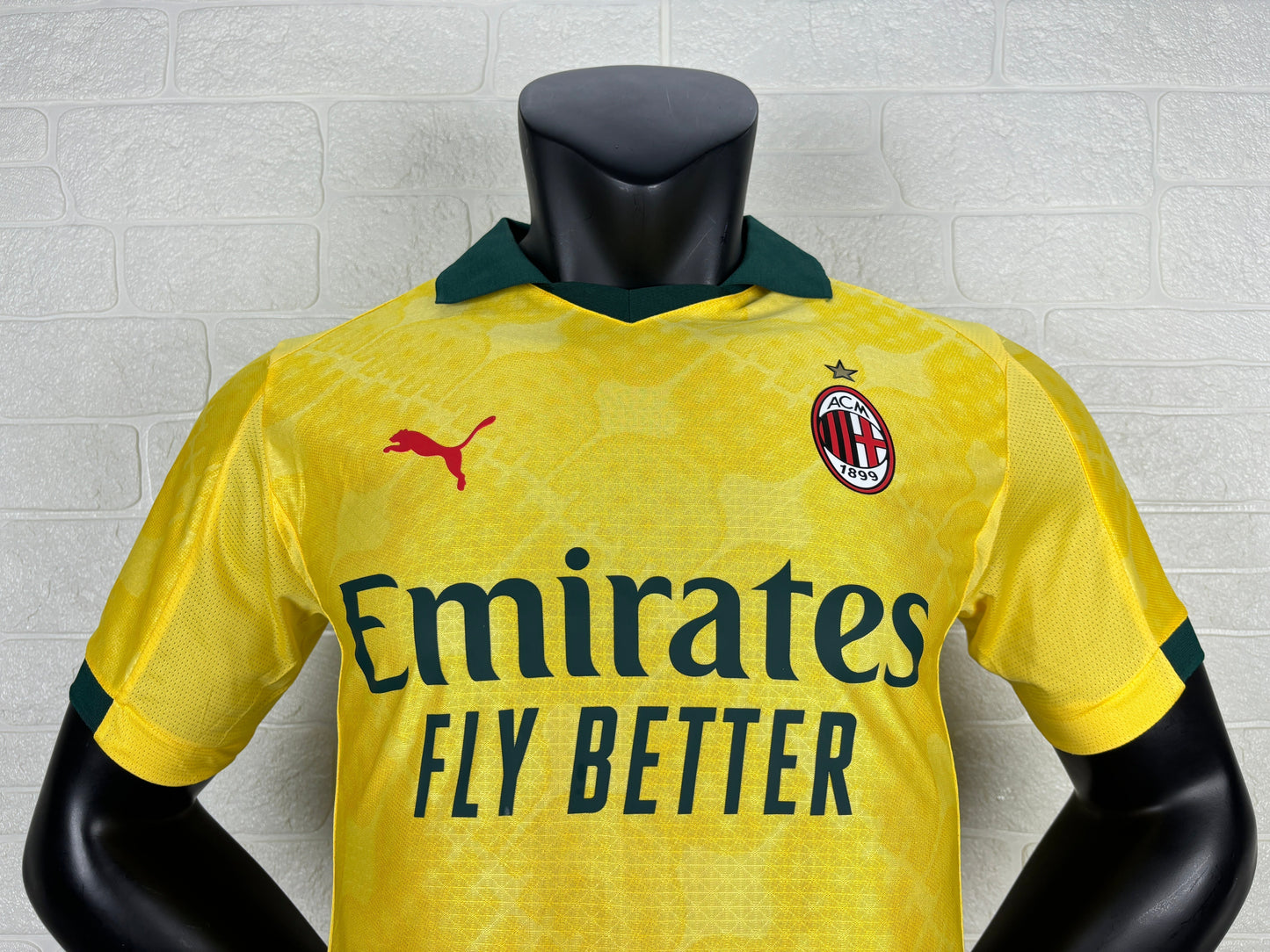 2025/26 AC Milan Third Away Player Version Jersey -  Yellow Dark Green - Emirates - AC Milan Shadow Pattern