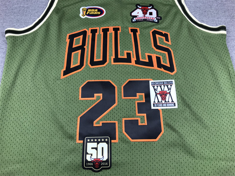 Michael Jordan #23 Chicago Bulls Mitchell & Ness Army Green 1997-98 Multi-Patch Anniversary Hardwood Classics Swingman Jersey