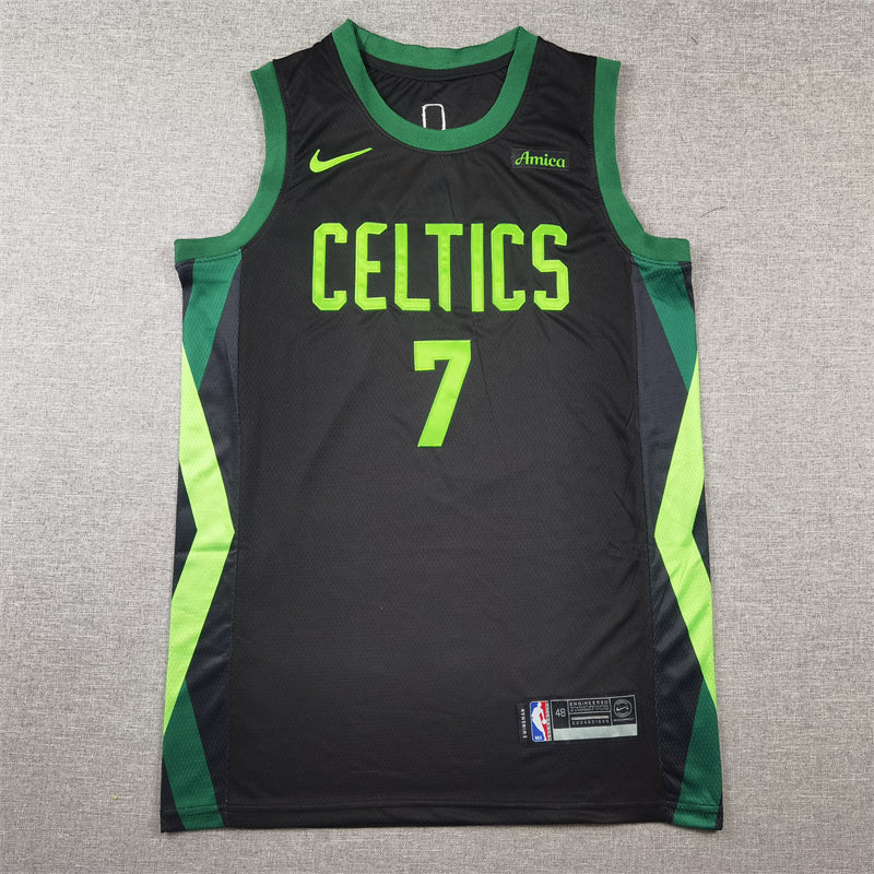 Jaylen Brown #7 Boston Celtics 2024/25 City Edition Swingman Jersey – Black & Volt NBA Fan Gear