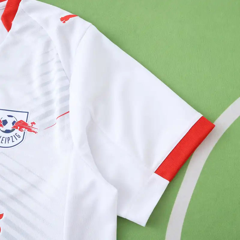 RB Leipzig Home Fan Version 2025/26 – White V-Neck Chevron Texture Bundesliga Football Jersey | Red Bull Crest