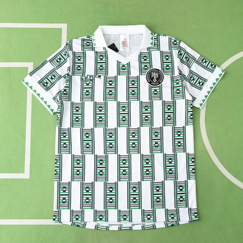 Nigeria National Team 1994 Away Retro Jersey – White Geometric Aso-oke Print Fan Version