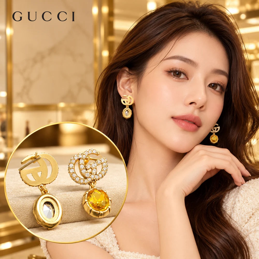Gucci Double G Crystal Distressed Vintage-Inspired Stud Earrings – Style 02 - image 1