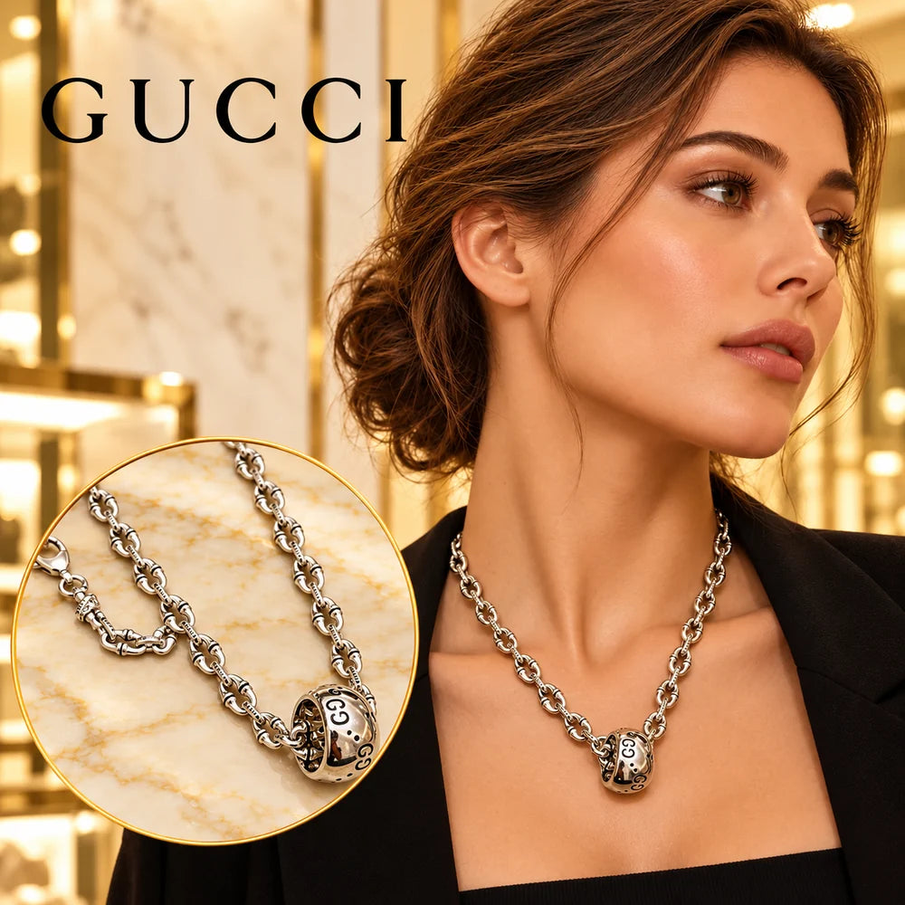 Gucci Anger Forest Chain Distressed Vintage Silver-Tone Necklace – Style 39 - image 1
