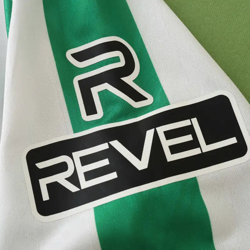 Real Betis Balompié Home Fan Version 2024/25 X Edition – Green & White Vertical Stripe La Liga Football Jersey | Gold Crest
