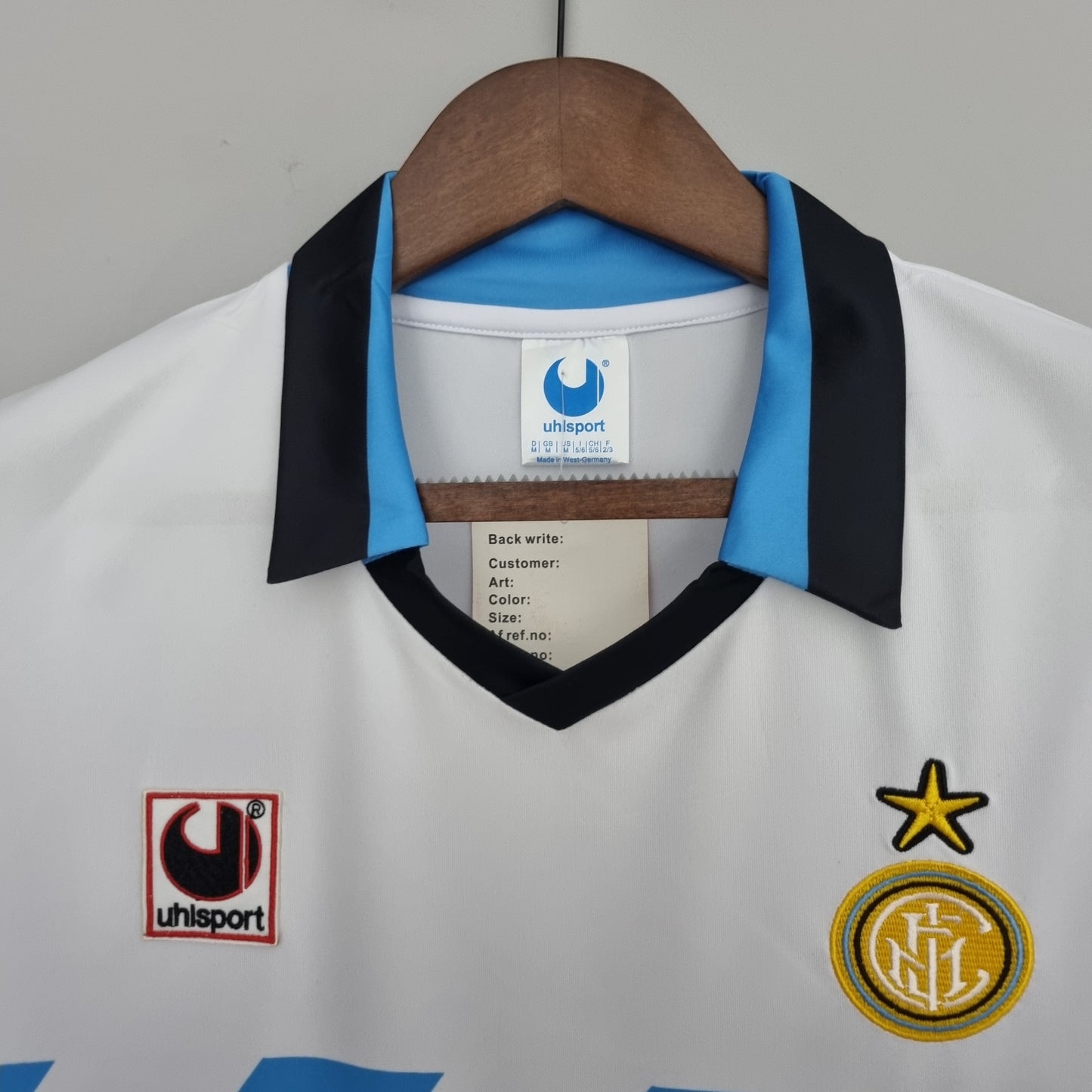 Inter Milan 1990-91 Away Retro Jersey – White Sky Blue Navy Diagonal Stripe Misura Uhlsport One Star Fan Version Football Shirt