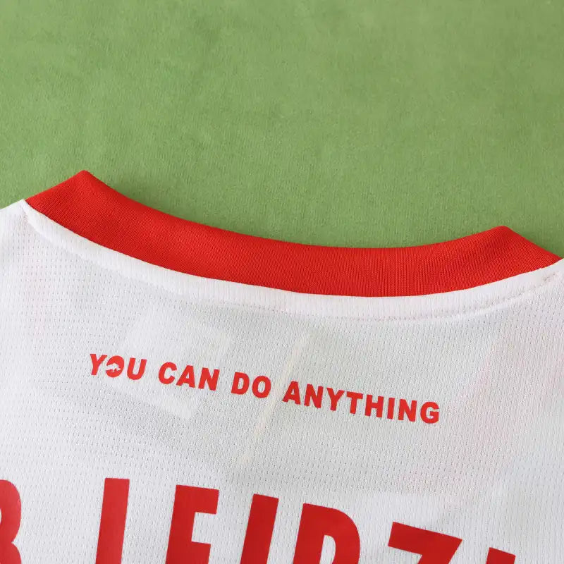 RB Leipzig Home Fan Version 2024/25 – White & Red Diagonal Stripe Print Bundesliga Football Jersey | Red Bull Crest