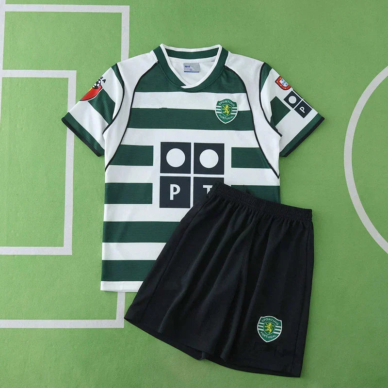 Sporting CP 2001/03 Home Retro Kids Kit – Green & White | Classic Youth Football Set | C. Ronaldo Era
