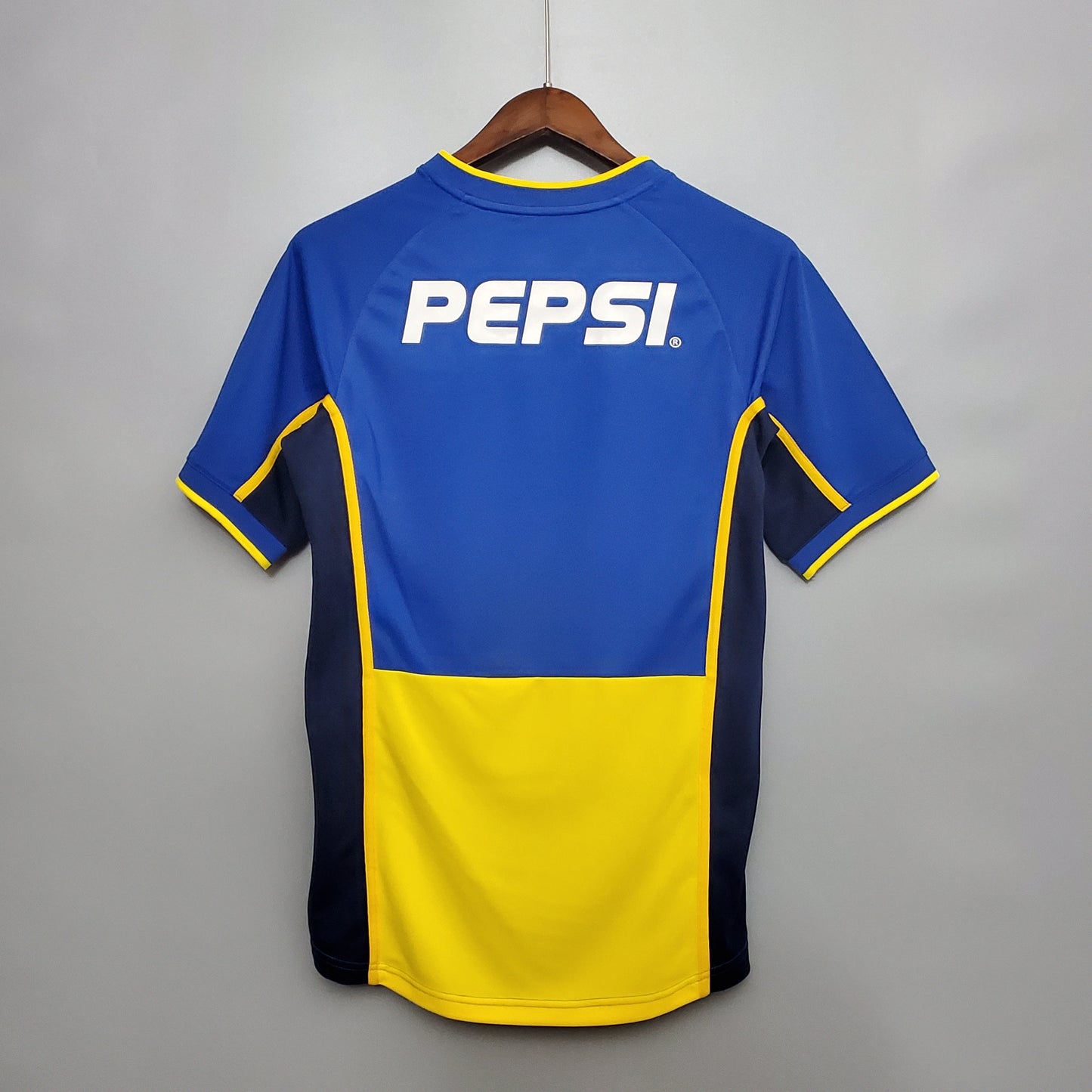Boca Juniors 2002-03 Home Retro Jersey – Nike Blue Yellow Pepsi Riquelme Palermo Intercontinental Cup Football Shirt