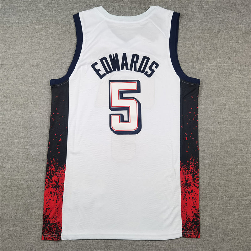 Anthony Edwards #5 Team USA 2024 Paris Olympics White Away Swingman Jersey – Nike Sparks of Destiny