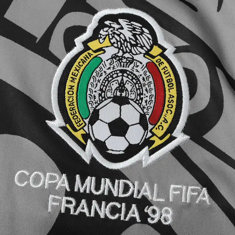 Mexico Away Retro Fan Version Jersey 1998 – Black Grey Aztec Sun Stone France World Cup Football Shirt