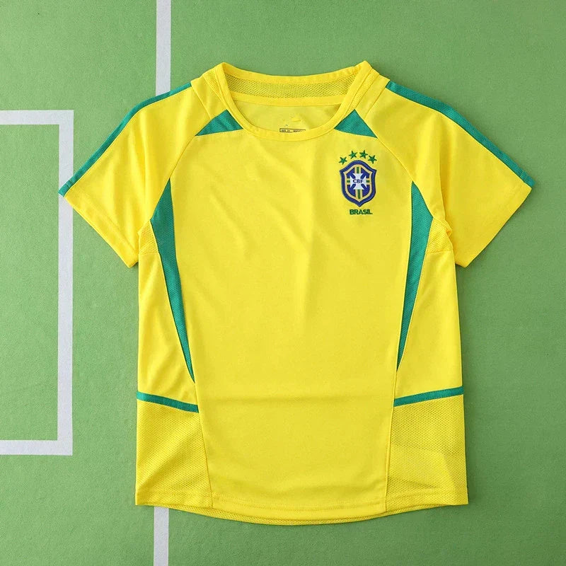 Brazil Home Retro Kids Kit 2002 – Classic Yellow & Green Children's Football Jersey