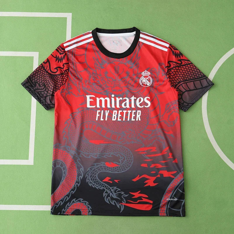 Real Madrid 2024/25 Red Black Dragon Gradient Concept Jersey – Fire Dragon Adidas Fan Version