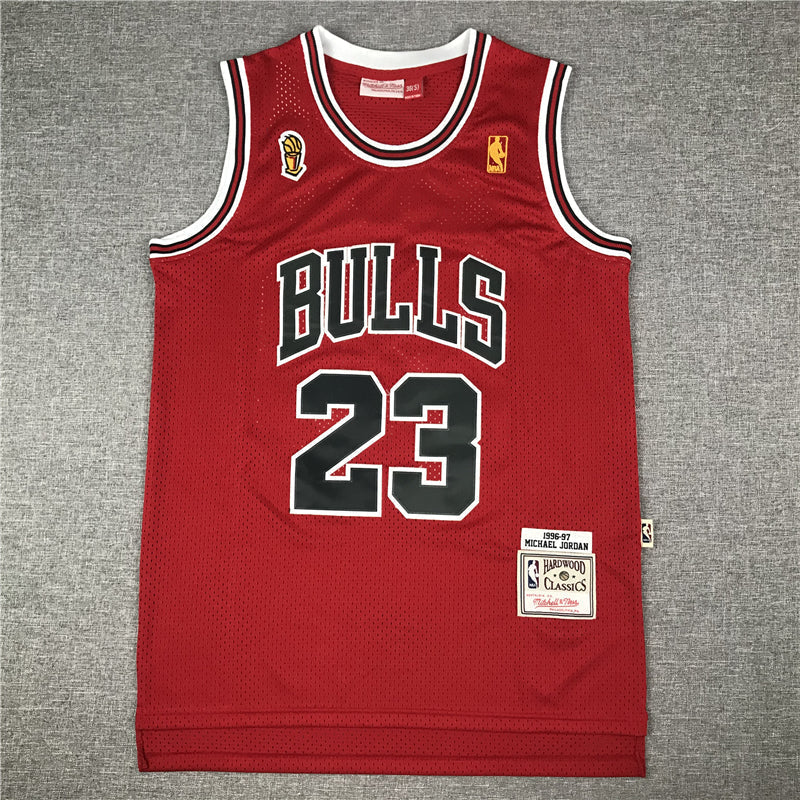 Michael Jordan #23 Chicago Bulls Mitchell & Ness Red 1996-97 Championship Trophy Patch Hardwood Classics Swingman Jersey