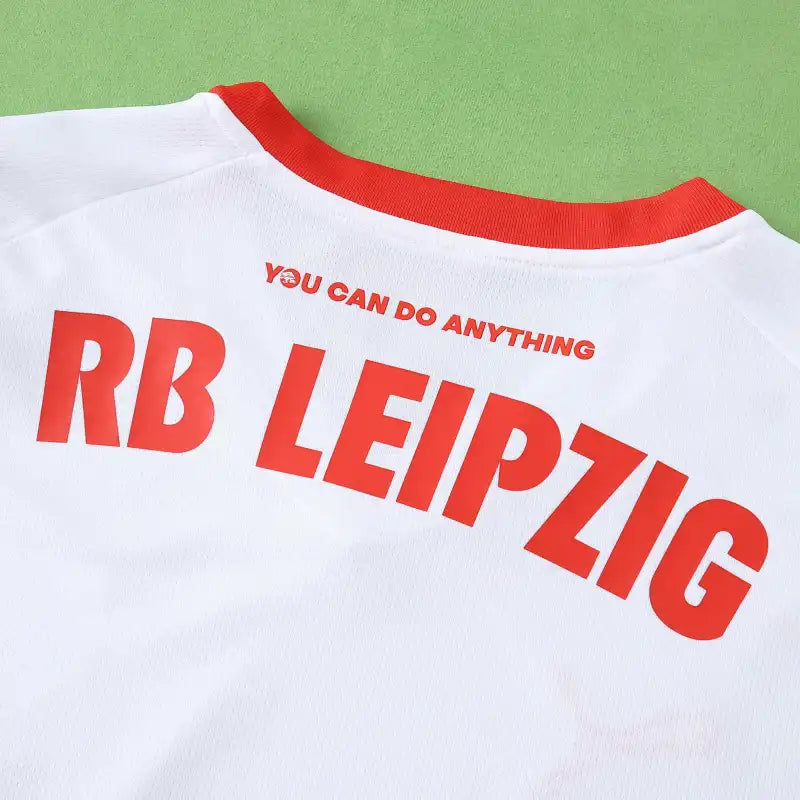 RB Leipzig Home Fan Version 2025/26 – White V-Neck Chevron Texture Bundesliga Football Jersey | Red Bull Crest