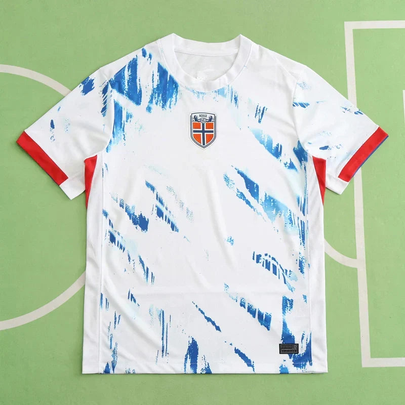 Norway National Team 2024 Away Jersey – White Blue Brushstroke Haaland Fan Version