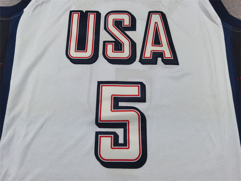 Anthony Edwards #5 Team USA 2024 Paris Olympics White Away Swingman Jersey – Nike Sparks of Destiny