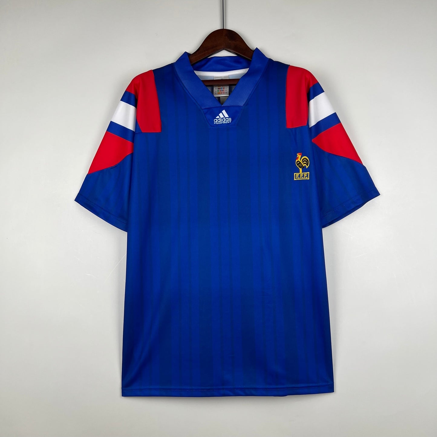 France 1992 Home Retro Jersey – Adidas Equipment Blue Tricolour Shoulder Panel Kit | Les Bleus Classic