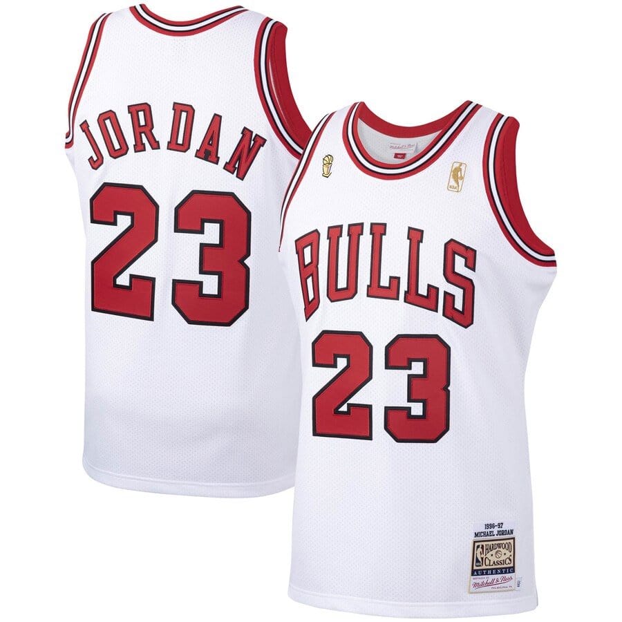 Michael Jordan #23 Chicago Bulls Mitchell & Ness 1996-97 White Home Trophy Hardwood Classics Authentic Jersey