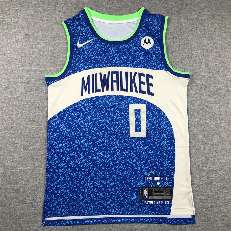Men's Milwaukee Bucks Damian Lillard #0 Blue 2023/24 Swingman Jerseys - City Edition