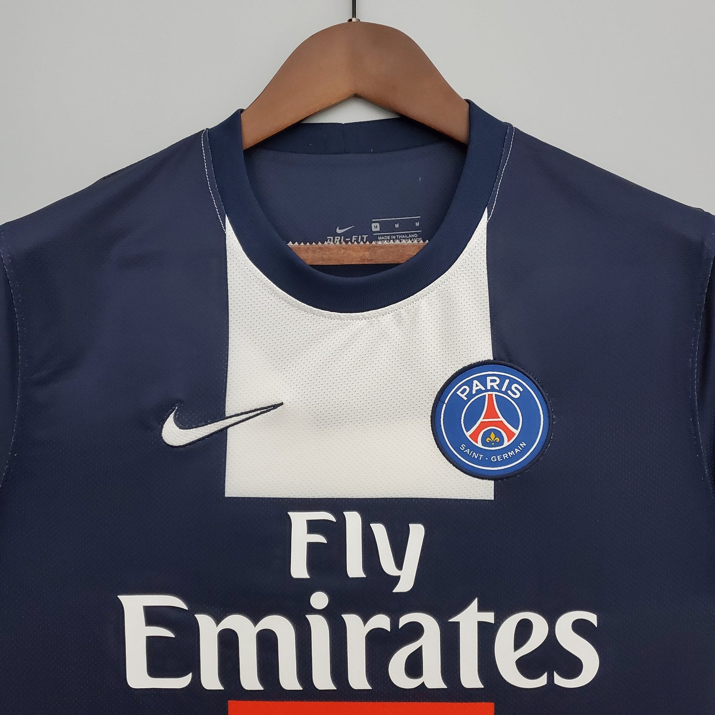 PSG 2013-14 Home Retro Jersey – Navy Blue Red Vertical Stripe Fly Emirates Nike Dri-Fit Fan Version Football Shirt