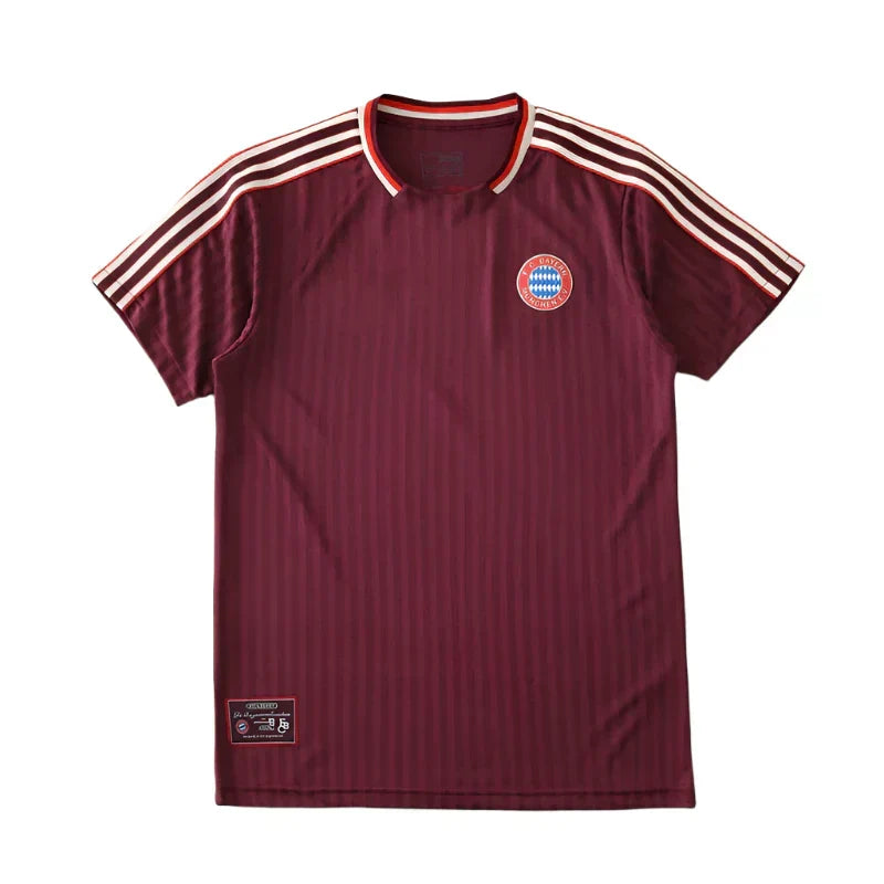 FC Bayern München Retro T-Shirt 2024/25 – Dark Maroon Stripe Collar Casual Football Shirt