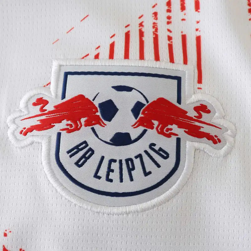 RB Leipzig Home Fan Version 2024/25 – White & Red Diagonal Stripe Print Bundesliga Football Jersey | Red Bull Crest