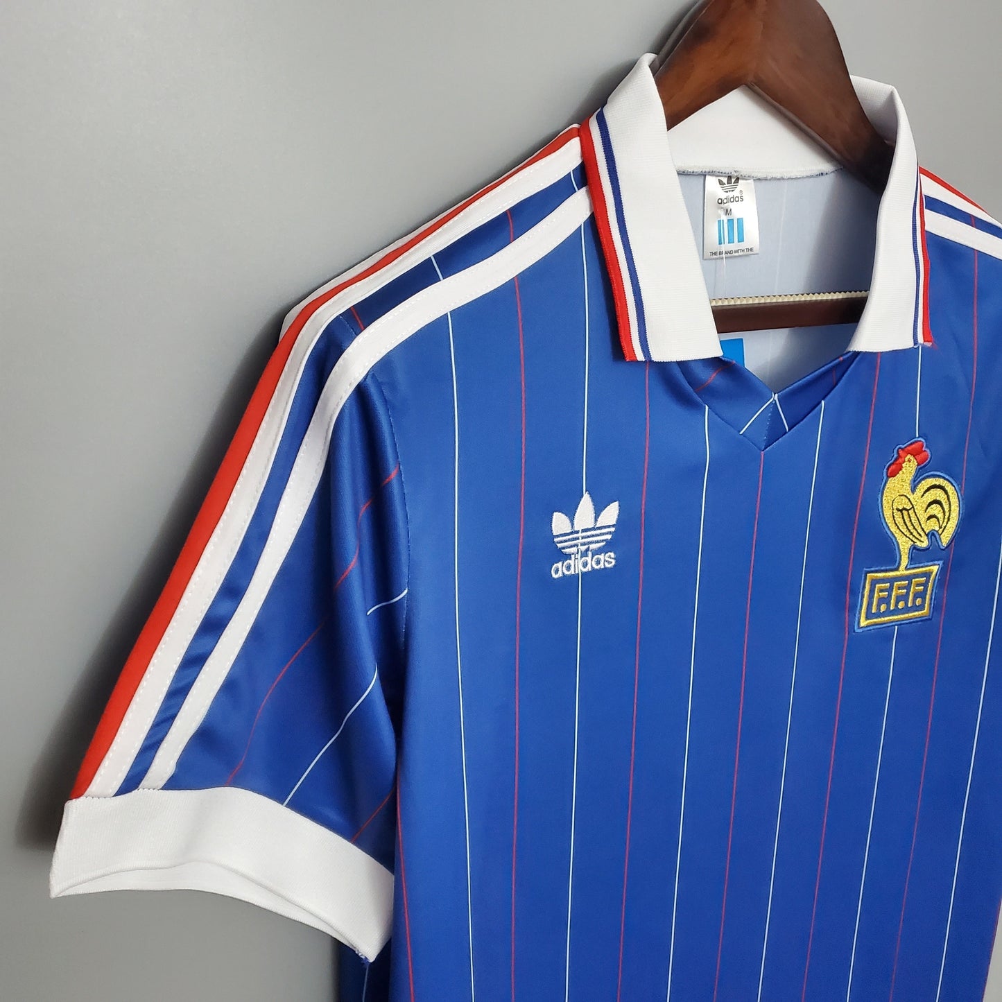 France 1982 Home Retro Jersey – World Cup Adidas Blue Multicolour Pinstripe Kit | Les Bleus Classic
