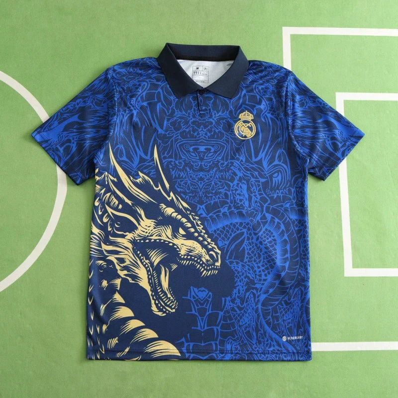 Real Madrid 2024/25 Year of the Dragon Special Edition Jersey – Royal Blue Gold Adidas Fan Version