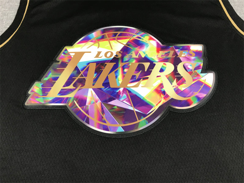 LeBron James #6 Los Angeles Lakers Black Gold 2021-22 Diamond Edition NBA 75th Anniversary Holographic Logo Swingman Jersey