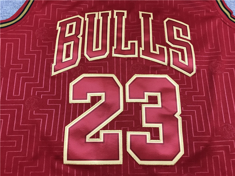 Michael Jordan #23 Chicago Bulls Mitchell & Ness Red Gold Maze Texture 1997-98 Hardwood Classics Swingman Jersey
