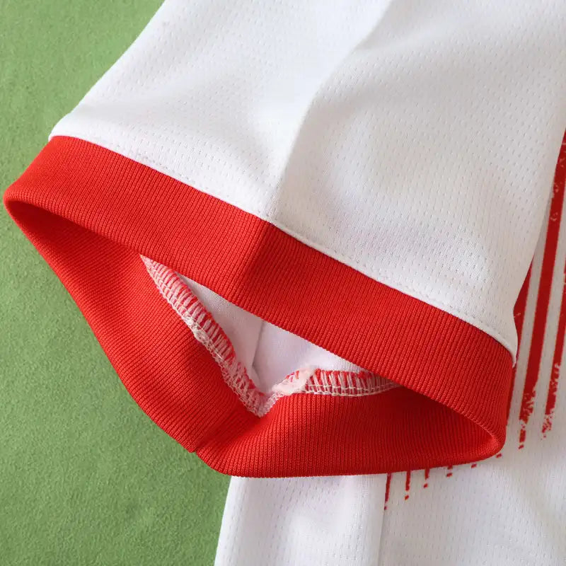 RB Leipzig Home Fan Version 2024/25 – White & Red Diagonal Stripe Print Bundesliga Football Jersey | Red Bull Crest