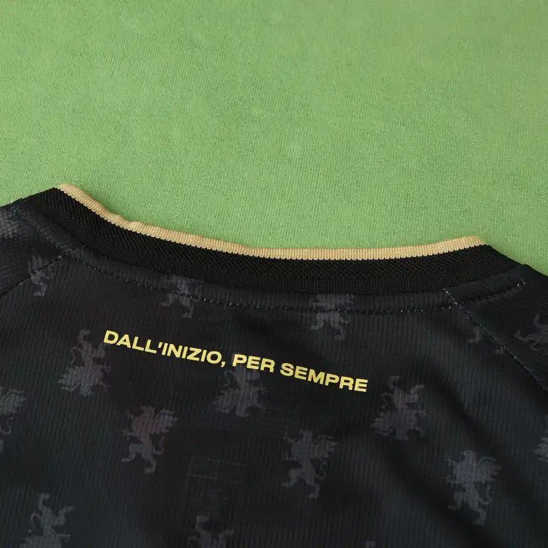 Genoa CFC Third Fan Version Jersey 2024/25 – Black & Gold Griffin Pattern Kappa KOMBAT Shirt