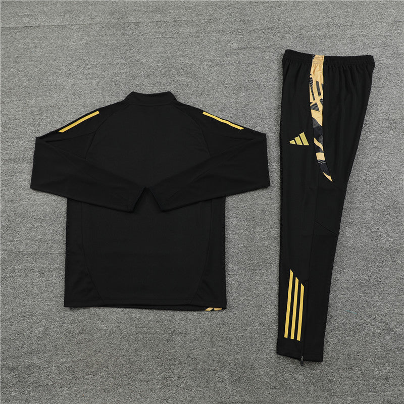 Real Madrid 2024/25 Black & Gold Adidas Training Tracksuit – Quarter-Zip Top & Tapered Pants | Emirates La Liga Training Suit