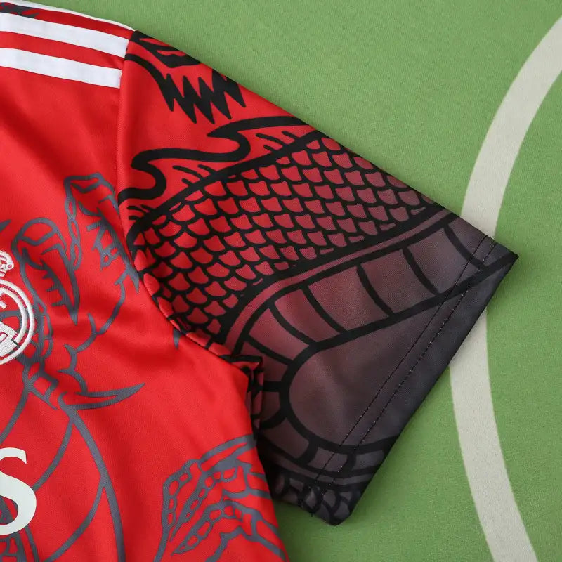Real Madrid 2024/25 Red Black Dragon Gradient Concept Jersey – Fire Dragon Adidas Fan Version