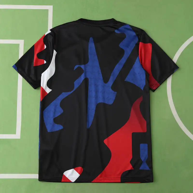 Manchester United Training Shirt Fan Version 2024/25 – Black Red Blue Geometric Tezos Pre-Match Top