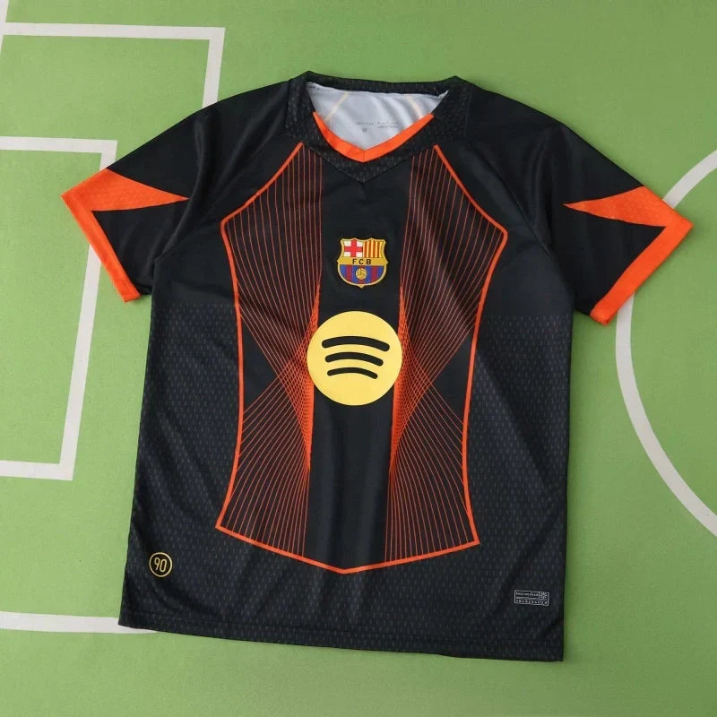 FC Barcelona Retro Concept Fan Jersey 2025/26 — Black & Orange Radiant Stripe Edition