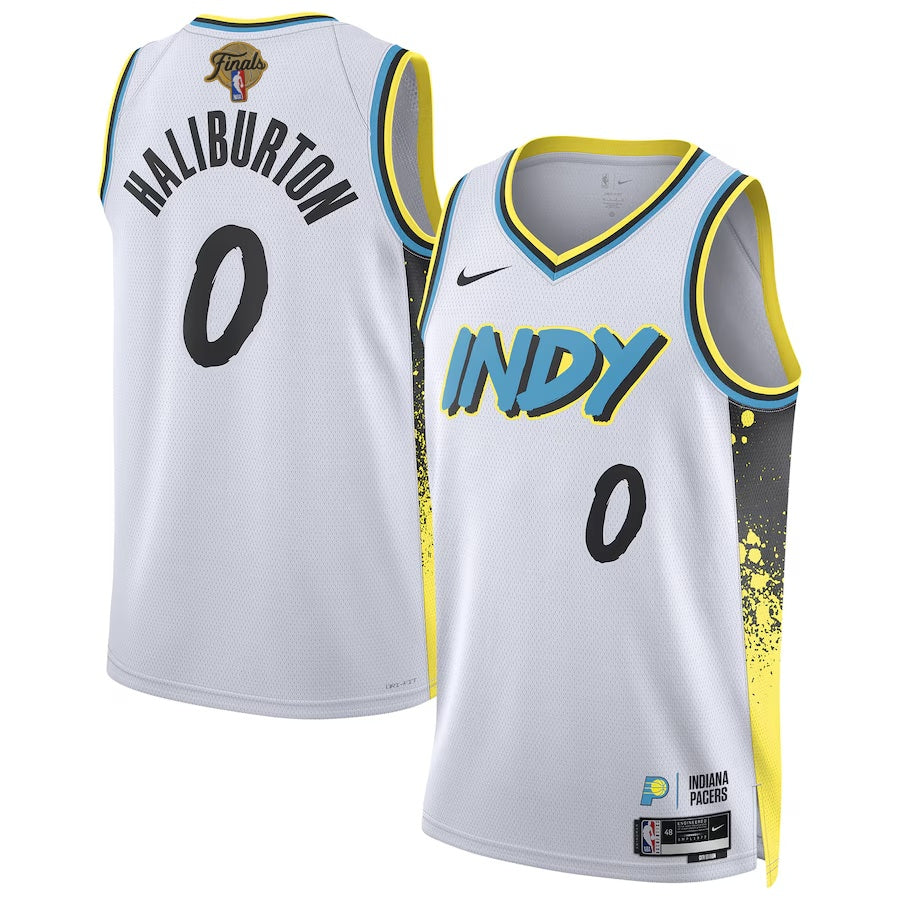 Tyrese Haliburton #0 Indiana Pacers Nike White 2025 NBA Finals "INDY" City Edition Swingman Jersey