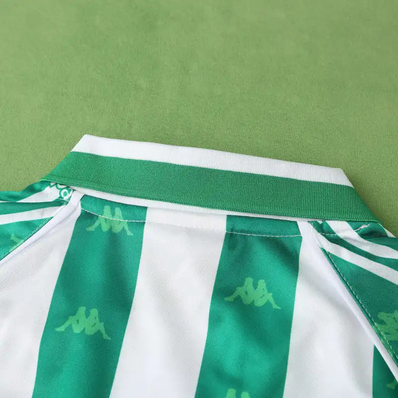 Real Betis Balompié Home Retro Fan Version 1995/97 – Green & White Stripe Kappa Jacquard Vintage Football Jersey | 90s Verdiblancos Kit