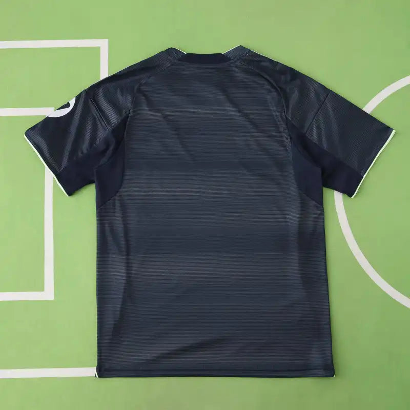 Real Madrid CF Away Fan Version 2025/26 – Dark Navy Adidas Horizontal Texture Jersey with Neon Trim | Emirates La Liga Football Shirt