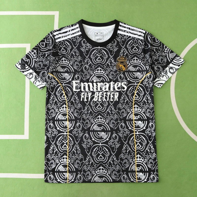 Real Madrid 2024/25 Royal Crest Monogram Concept Jersey – Black White Gold Adidas Fan Version