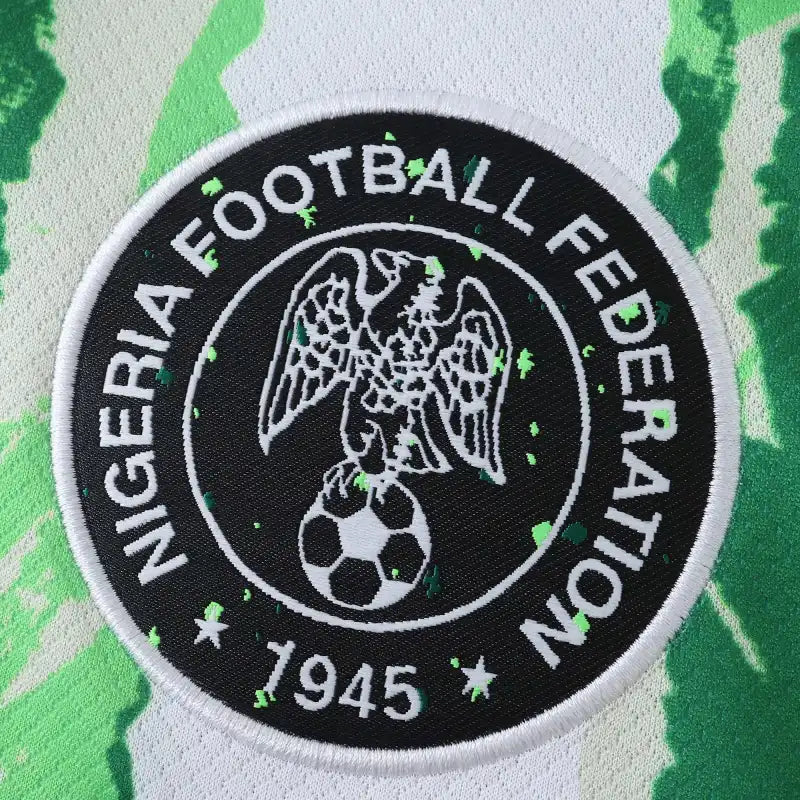 Nigeria National Team 2025/26 Home Jersey – White Green Brushstroke Print NANA Fan Version
