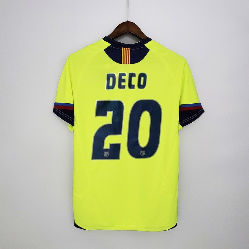 Barcelona 2005-06 Away Retro Jersey – Nike Fluorescent Yellow Navy Blue Ronaldinho Messi Eto'o Xavi Iniesta Puyol Champions League Winner Fan Version Football Shirt