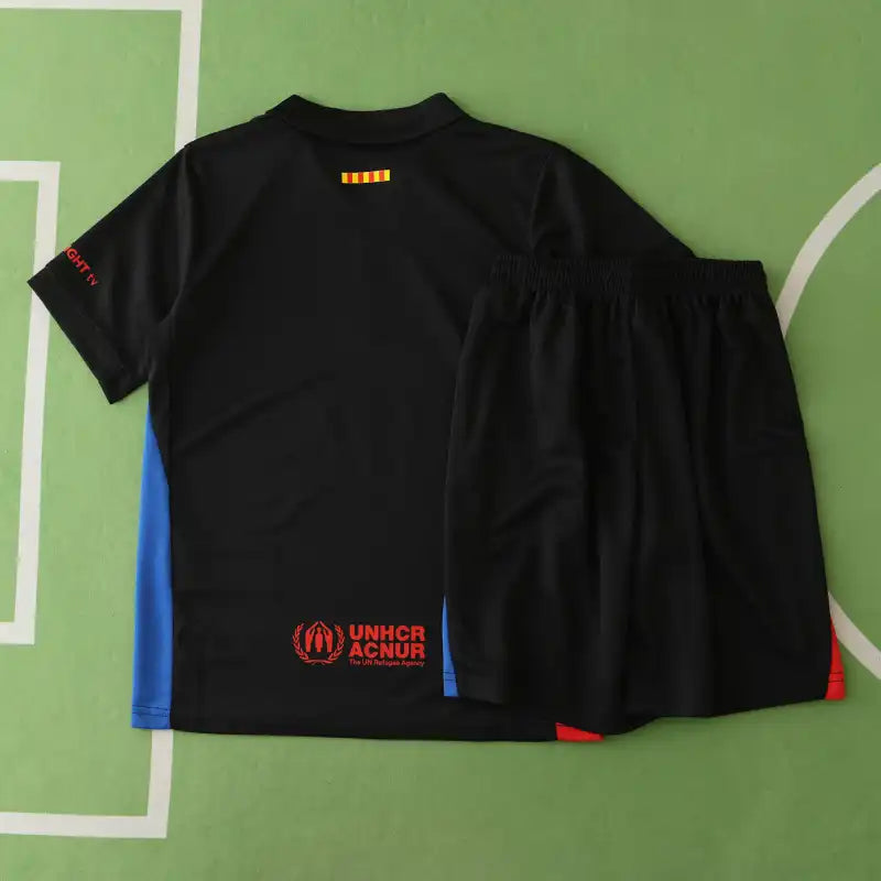 FC Barcelona 125th Anniversary Away Kids Kit 2024/25 — Black Spotify UNHCR Edition