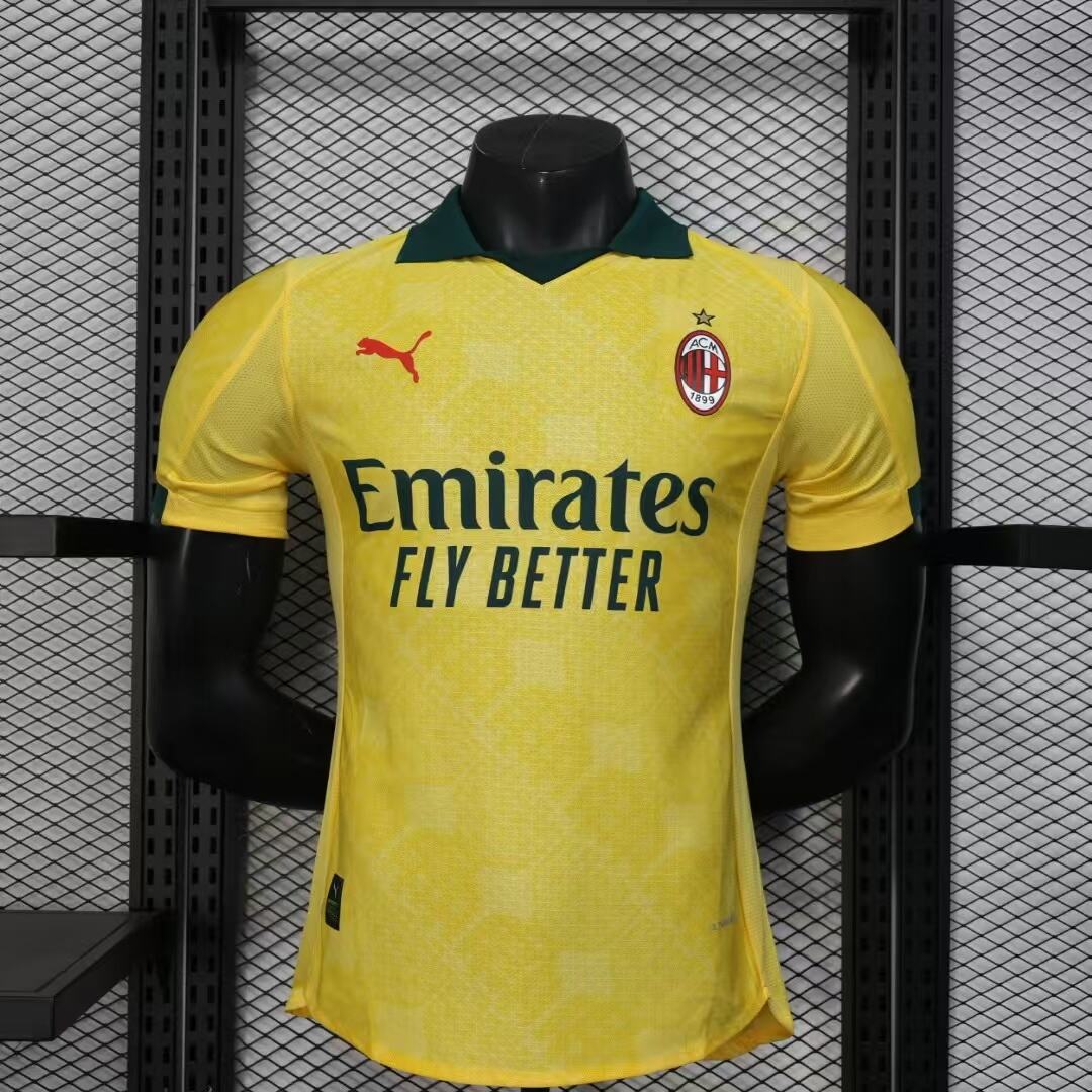 2025/26 AC Milan Third Away Player Version Jersey - Yellow Green - Emirates - AC Milan Shadow Pattern