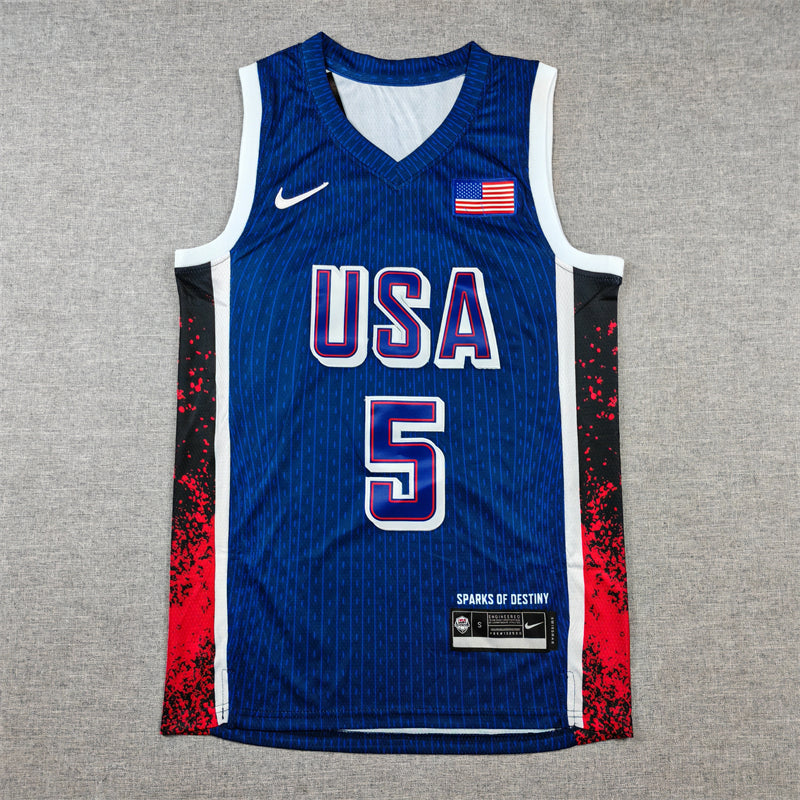 Anthony Edwards #5 Team USA 2024 Paris Olympics Navy Home Swingman Jersey – Nike Sparks of Destiny