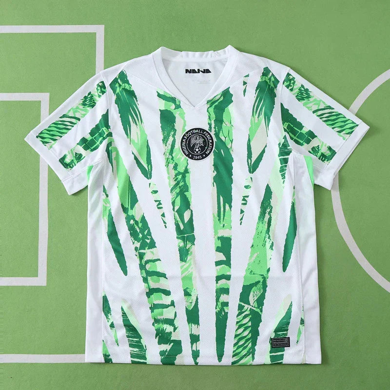 Nigeria National Team 2025/26 Home Jersey – White Green Brushstroke Print NANA Fan Version