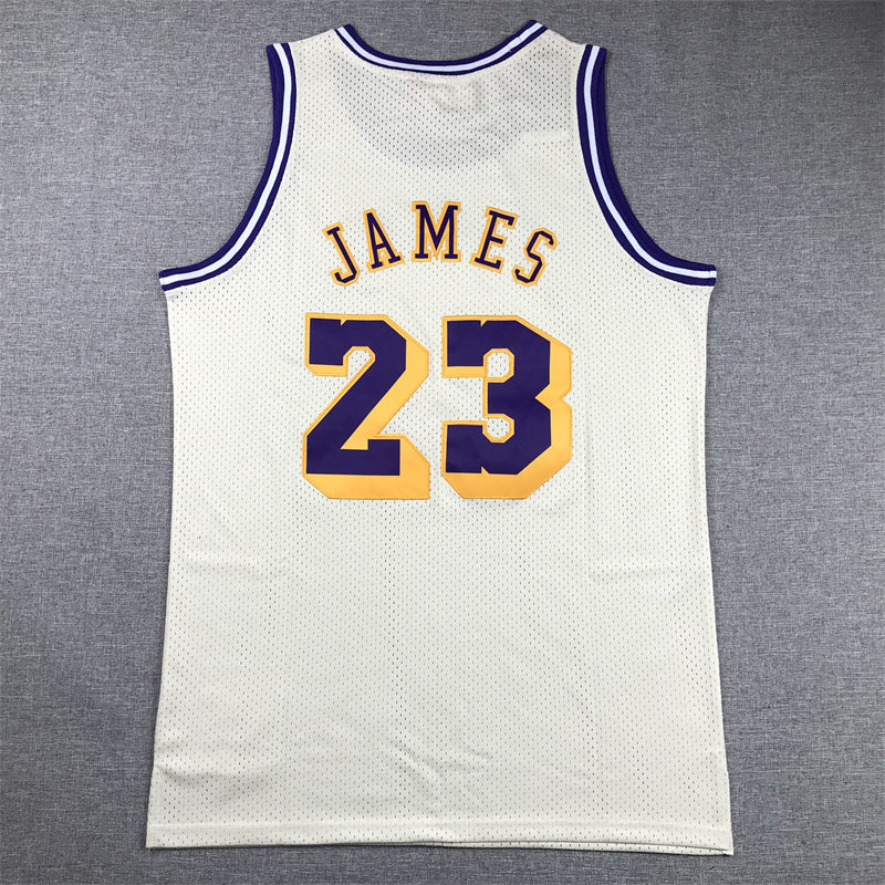 LeBron James #23 Los Angeles Lakers Cream Mitchell & Ness Hardwood Classics Retro Basketball Logo Swingman Jersey